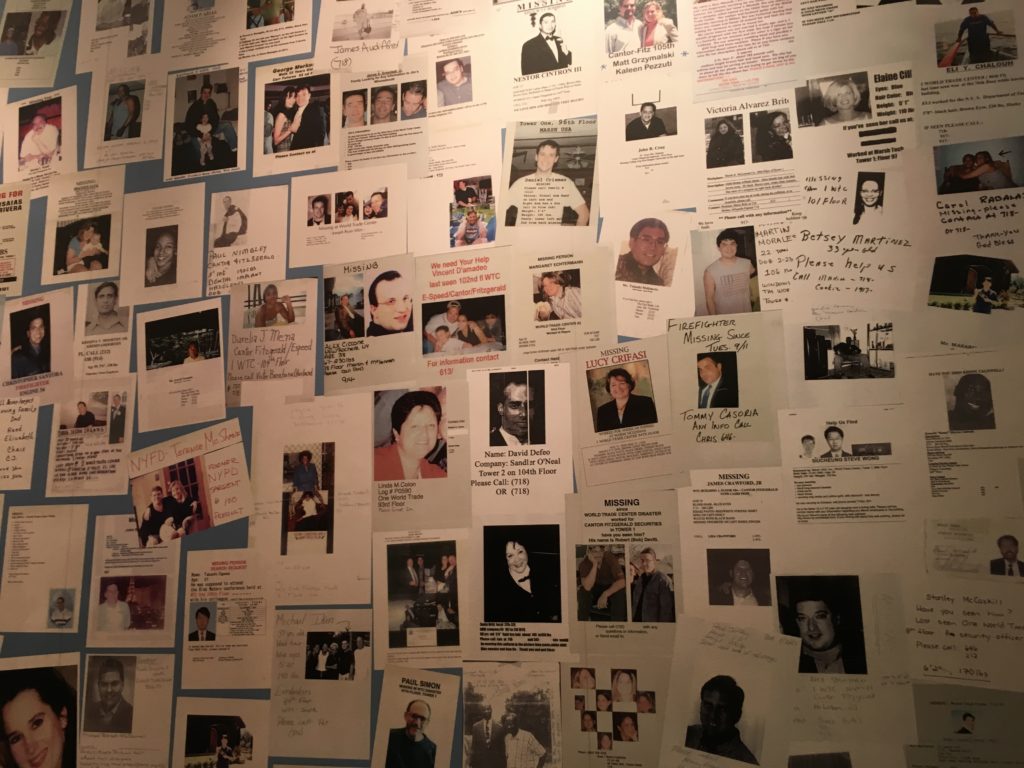 At the 9/11 Tribute Center, visitors can see posters of the missing.